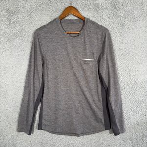 Lululemon Long Sleeve Shirt Mens S Gray Mesh Crewneck Chest Pocket Athletic Top